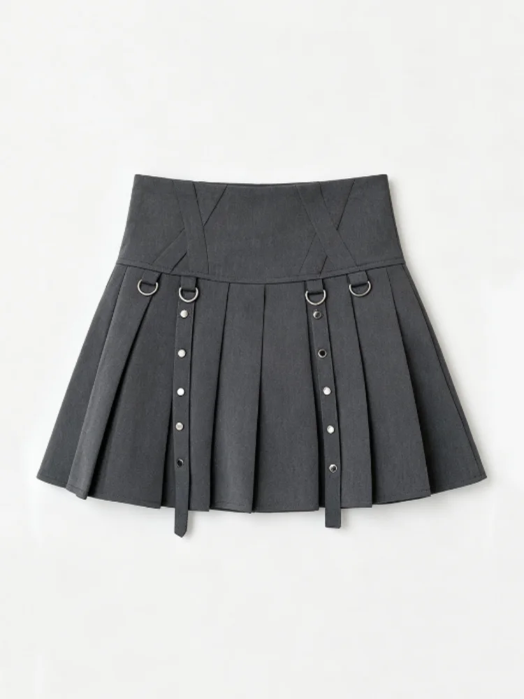 Women Grey Sexy Mini Pleated Skirt Preppy Style Vintage Harajuku Y2K Gyaru A-Line Mini Skirt High Waist Skirts for Women Summer