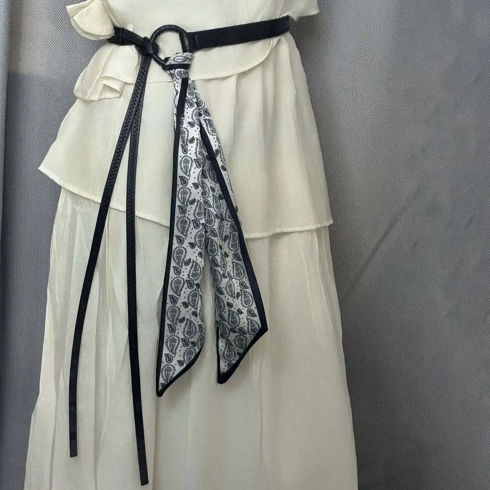 Ethnic Style Cashew Printed Belt Adjustable PU Retro Jacquard Waistband Girdle Cloth Silk Tie Design Belt Gift