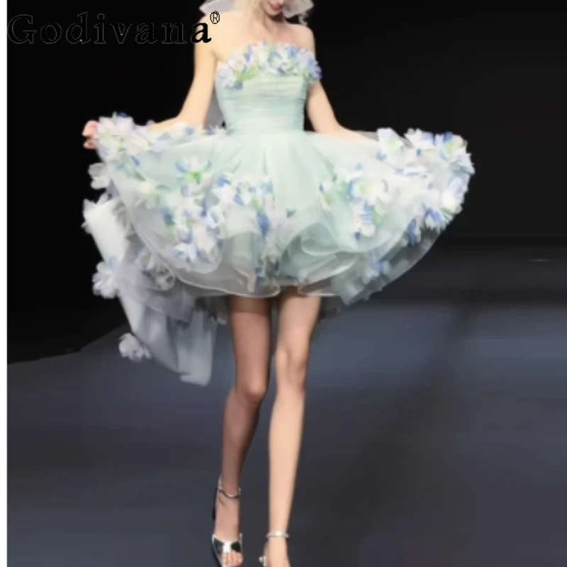 

Fashion Versatile Party Elegant Strapless Fairy Dress Sweet Girl Fashion High Waist A-line Temperament Princess Short Dresses