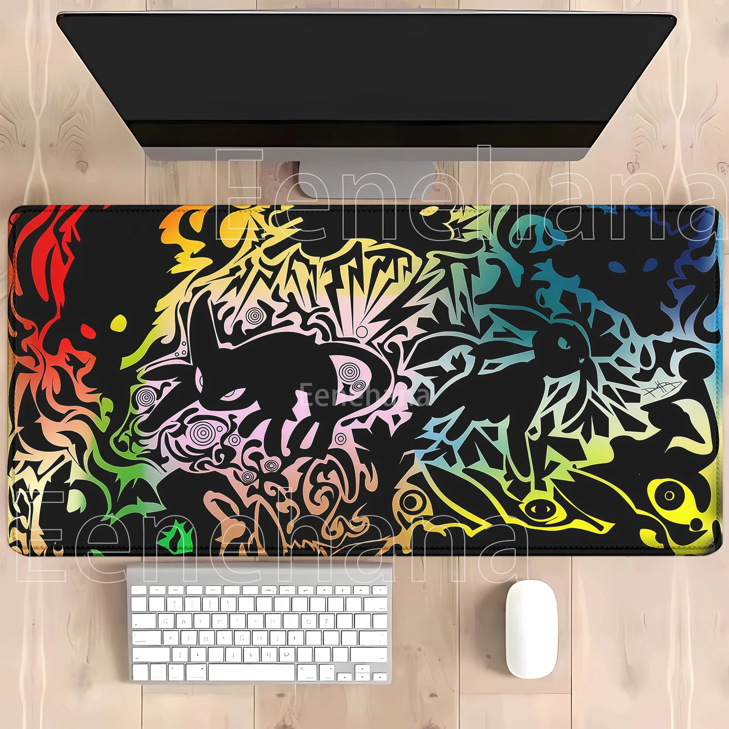 Anime Eevee Pokemon Gaming-Mauspad Kawaii XXL PC-Tastatur-Overlock-Teppich Bürozubehör Gummi HD-Druck Overlock-Schreibtischunterlage – Detail 19