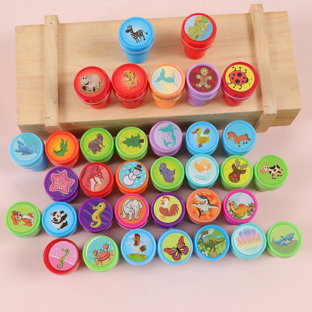 10/12pcs Assorted Stamps Kids Self-ink Stamps Children Toy Stamps Smiley Face Seal Scrapbooking DIY Painting Photo Album Decor