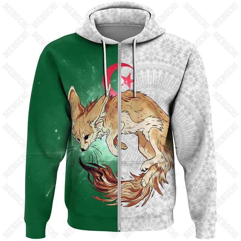 Algeria Flag and Emblem Zipper Hoodies for Male Loose Oversized Men's Fashion Sweatshirts Boys Popular Outdoor Warm Streetwear