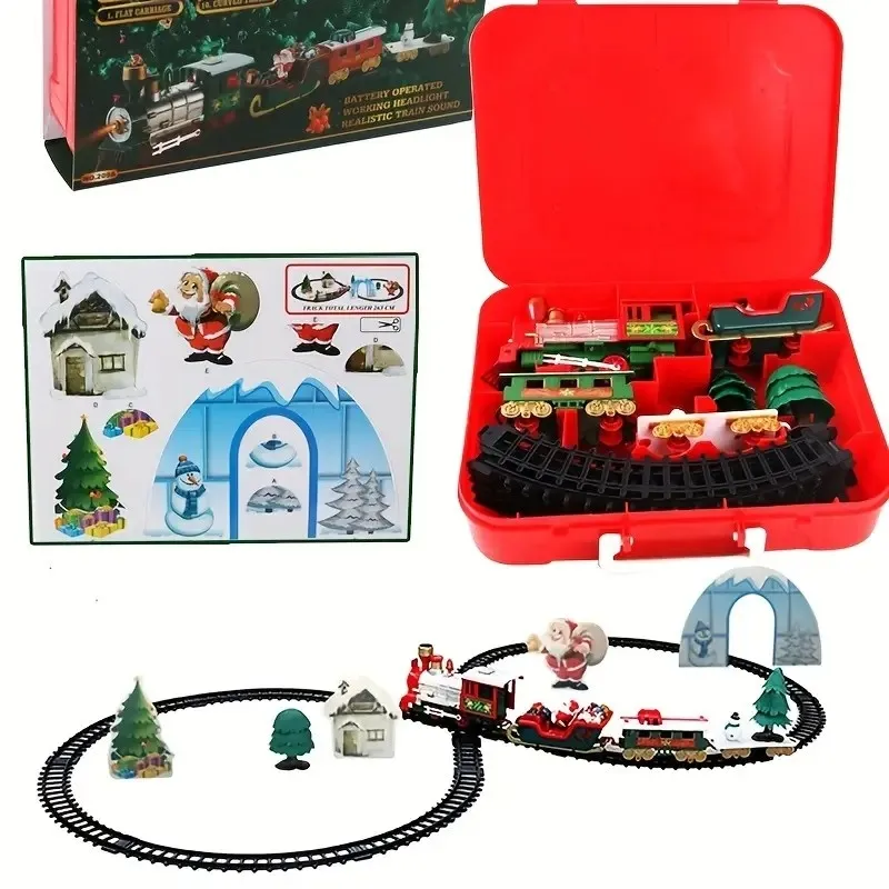 Christmas Train Electric Toys Christmas Tree Decoration Train Track Frame Railway Car With Sound&Light Rail Car Christmas Gifts