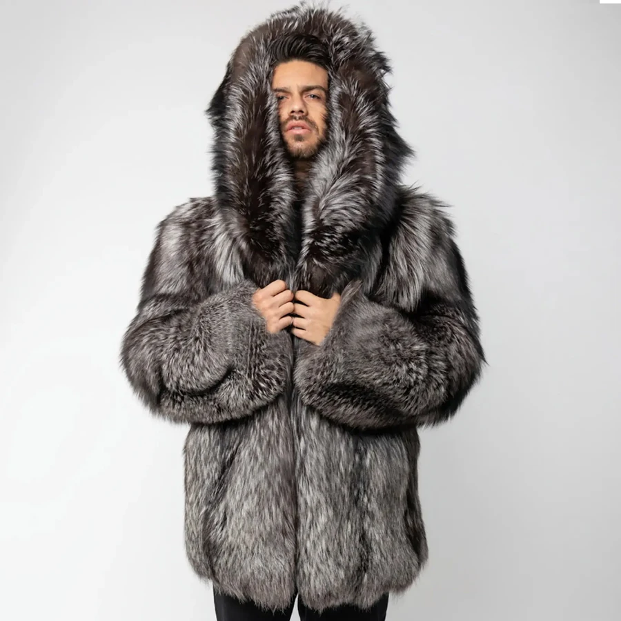 Mens Fur Coats With Hood Real Fox Fur Jacket Winter Jackets Natural Fox Fur Coats Luxury High Quality Clothes