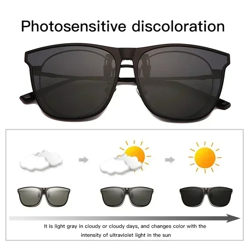 1pcs Polarized Clip On Sunglasses Men Photochromic Car Driver Goggles Night Vision Glasses Anti Glare Vintage Square Eyewear view 6