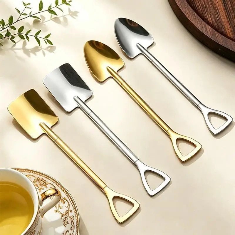 Creative Stainless Steel Shovel Spoons Mini Coffee Teaspoon Fruit Ice Cream Dessert Spoons Kitchen Scoops Tableware Cutlery Set