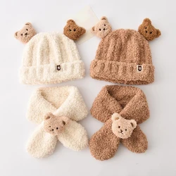 Bear Plush Hat Cap Winter Warm Hat Neck Scarf Set for Infant Toddler for Infant Girls Boys 5-36 Months