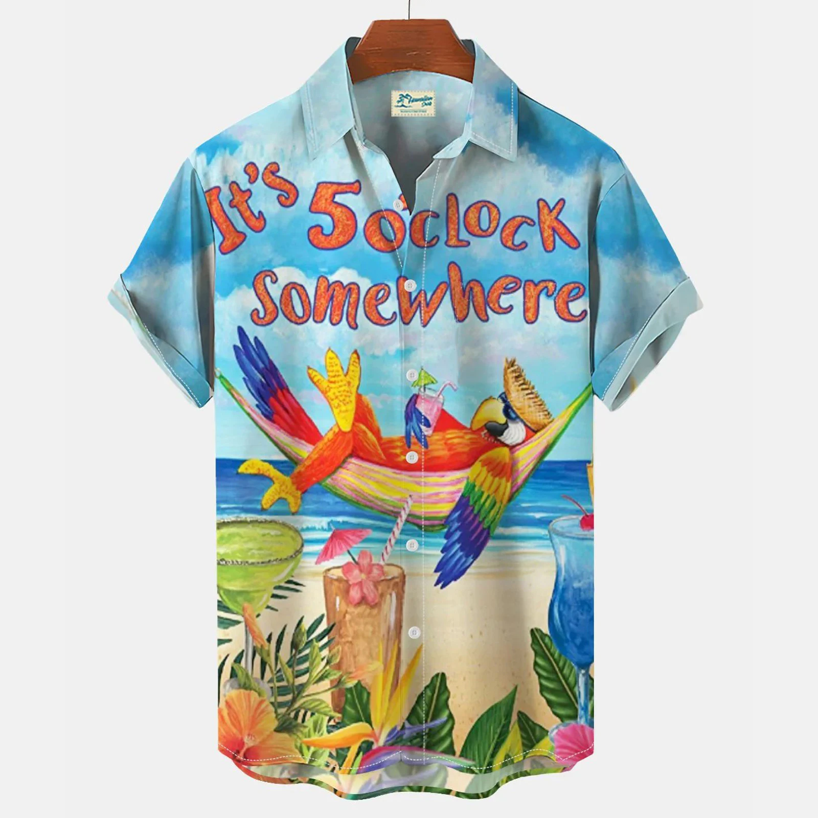 Parrot printed shirt Men's summer fashion shirt Single breasted short sleeved Hawaiian shirt Beach animal shirt Men's clothing