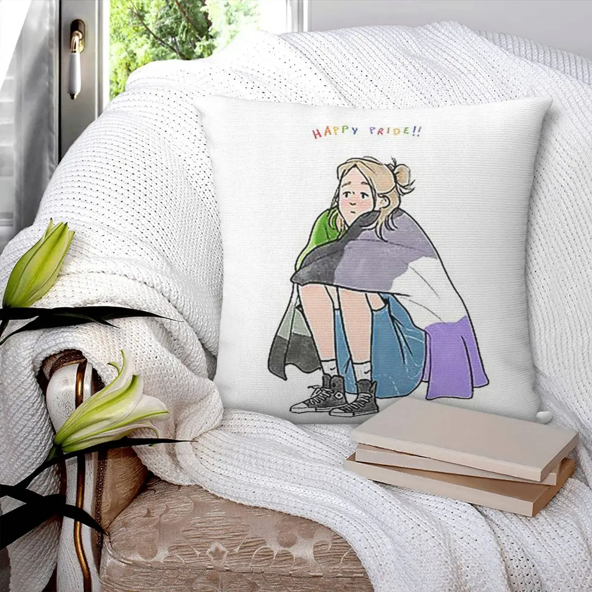 AroAce Pride Square Pillowcase Pillow Cover Polyester Cushion Zip Decorative Comfort Throw Pillow for Home Sofa