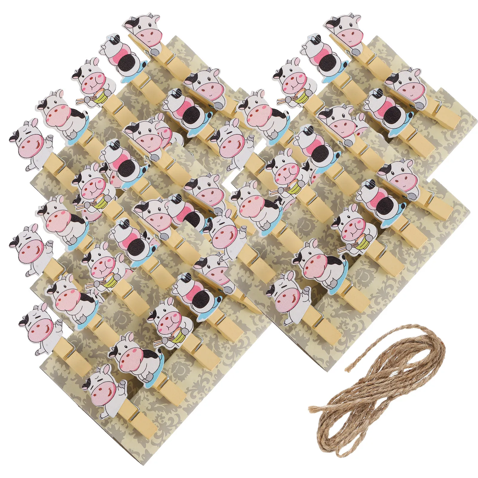 5Packs Wooden Photo Clips Cow Shaped Eco Friendly Natural Craft Clips for Hanging Photos Paper Cards Memos Fixed DIY Decorative
