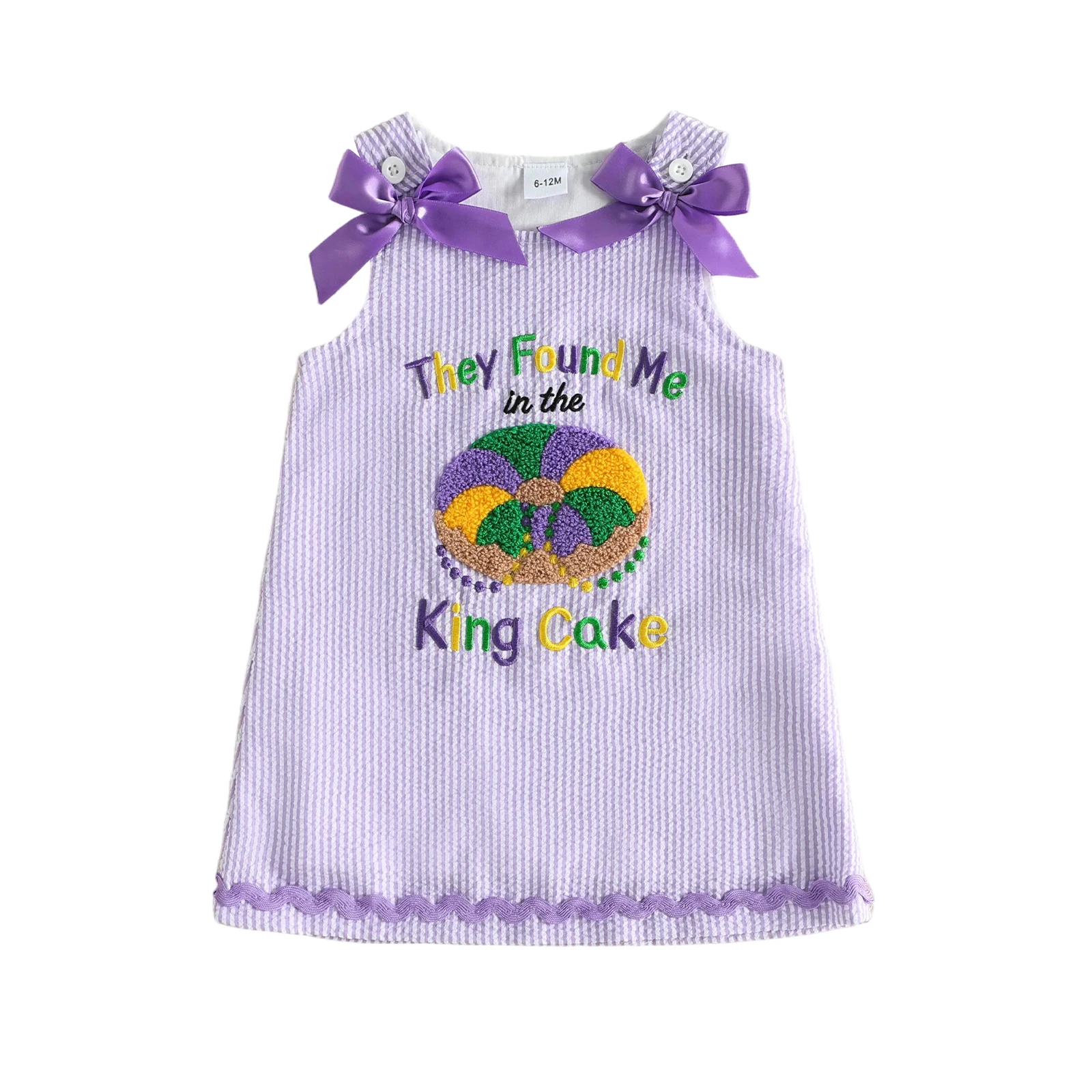 MardiGras Girls Overall Dress Sleeveless Embroidery Letters Striped Dress