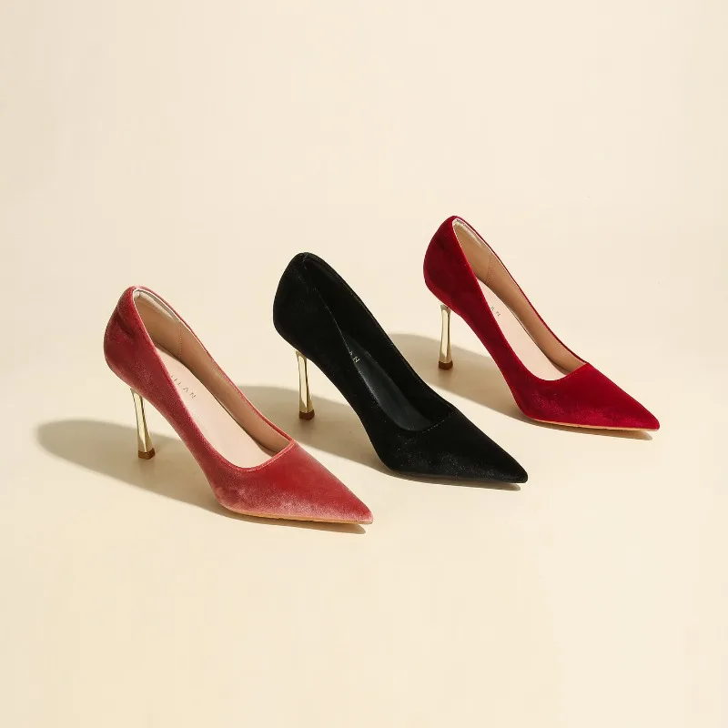 Size 30-44 Red Velvet Wedding Shoes Women's 2026 New Show Wedding Dress Bride Shoes High Heels