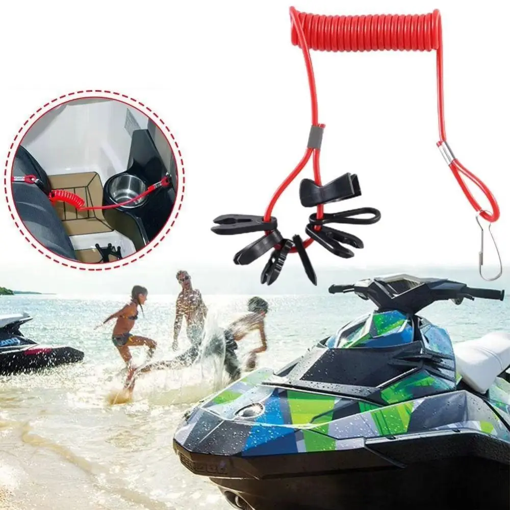 Red Boat Safety Lanyard Kill Switch Stretchable Universal Boat Outboard Engine Kill Stop Switch 1.6m 7 Keys