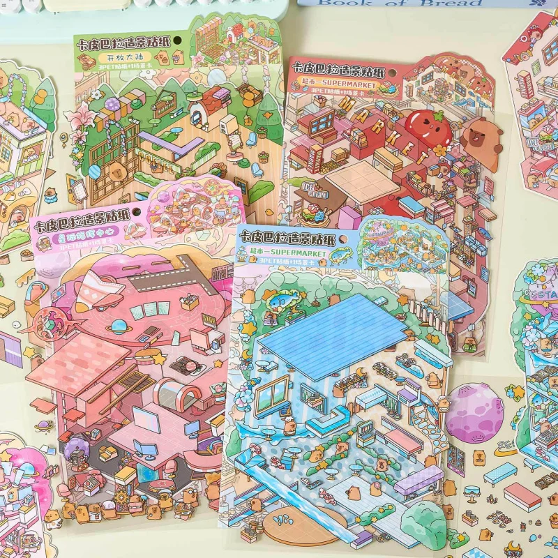 ملصقات مشهد ثلاثية الأبعاد لطيفة، تصميمات ثلاثية الأبعاد ذات طابع كرتوني غريب الأطوار لتزيين حساب اليد والحرف اليدوية