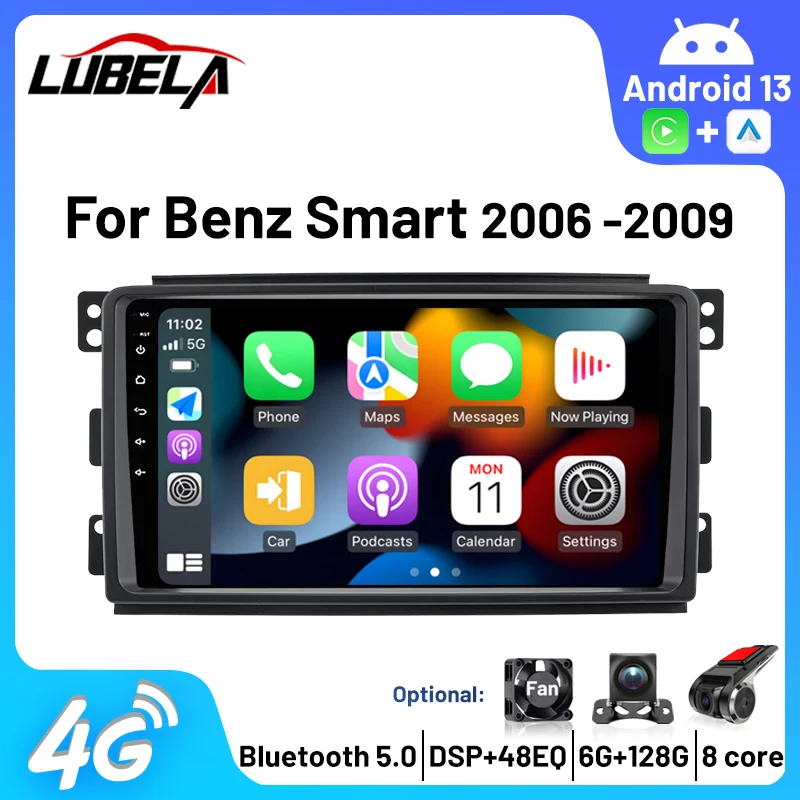 Android 13 2din Android Auto 4G Car Radio Multimedia Player For Mercedes Benz Smart Fortwo 2006 -2009 Carplay GPS Stereo DSP WiF