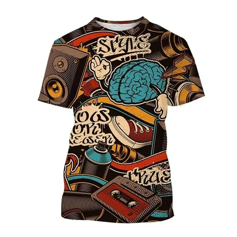 Summer Fashion Hip Hop Street Art graphic t shirts men Trend Casual Personality Graffiti Printed Round Neck Short Sleeve Tees