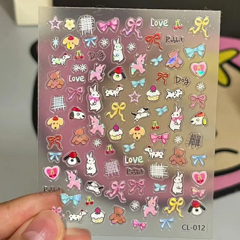 1pc Adesivos de Urso e Coelho Fofos com Padrão Holográfico para Scrapbook, Diário, Laptop, Capa de Telefone, Decoração de Artesanato DIY