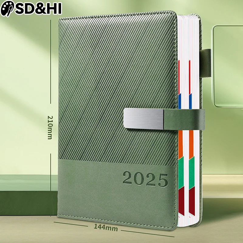 2025 Daily Planner PU Cover Agenda Schedule Notebooks Ideal For School Office Journaling A5 Business 365-Day Calendar Planning