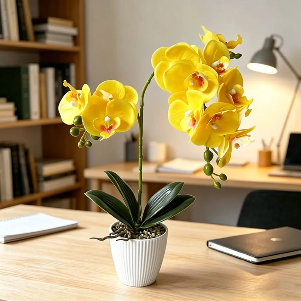 Faux Faux Butterfly Orchid Potted Plant Elegant Floral Ornament Stone Bottom For Dining Table Home Office Interior Decor - Aliexpress Deal