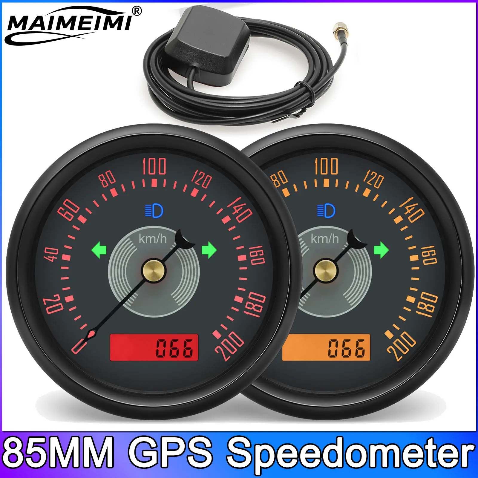 

85MM GPS Speedometer Gauge 200kmh For Car Truck Boat Speed Meter Odometer Yellow/Red Backlight GPS Sensor