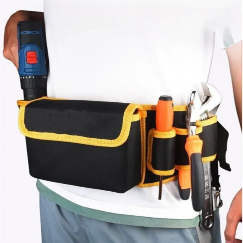 Multi-Pocket Wear-Resistant Tool Waist Bag with Secure Buckle, Heavy Duty Storage Pouch for Electricians, Carpenters & Workmen