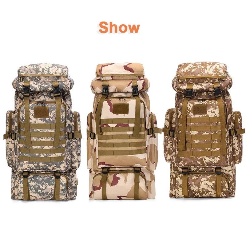 Capacity 80L Backpack Outdoor Camouflage men Large Waterproof Outdoor Military Backpack Travel Backpack for Men Hiking Bag