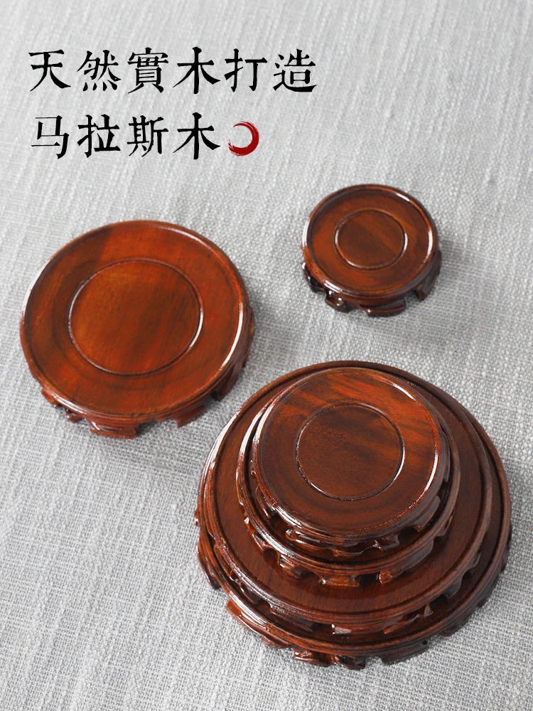 6-30cm Diameter Real Solid Wood Carving Vase Base Stone Buddha Incense Flowerpot Wood Carving Teapot Base