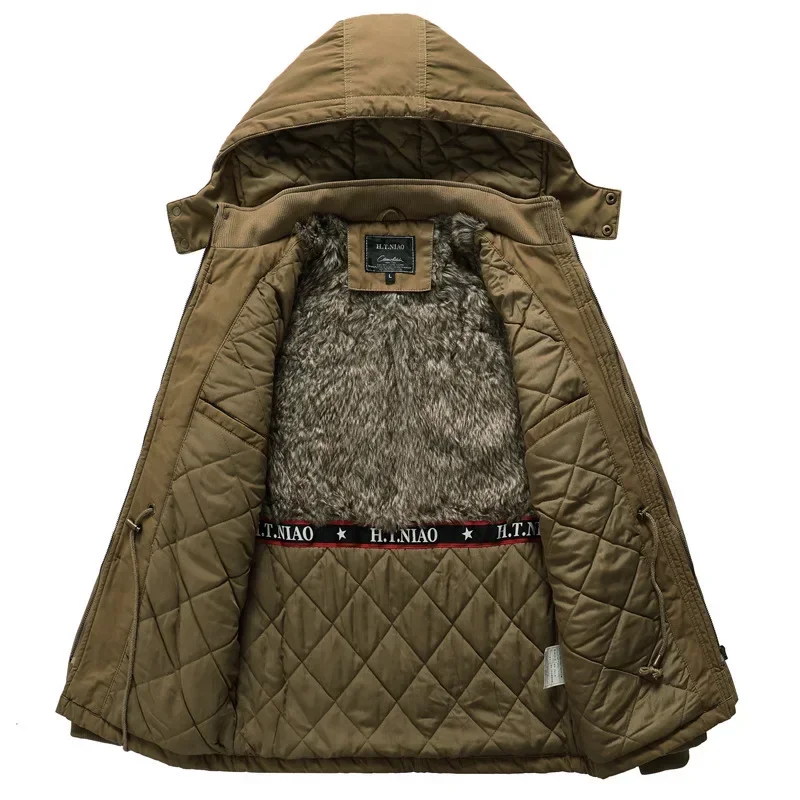 

Winter Parkas Thick Warm Jacket Hooded Overcoat Mens Cashmere Liner Vest Detachable Clothes Military Windbreaker Clothing