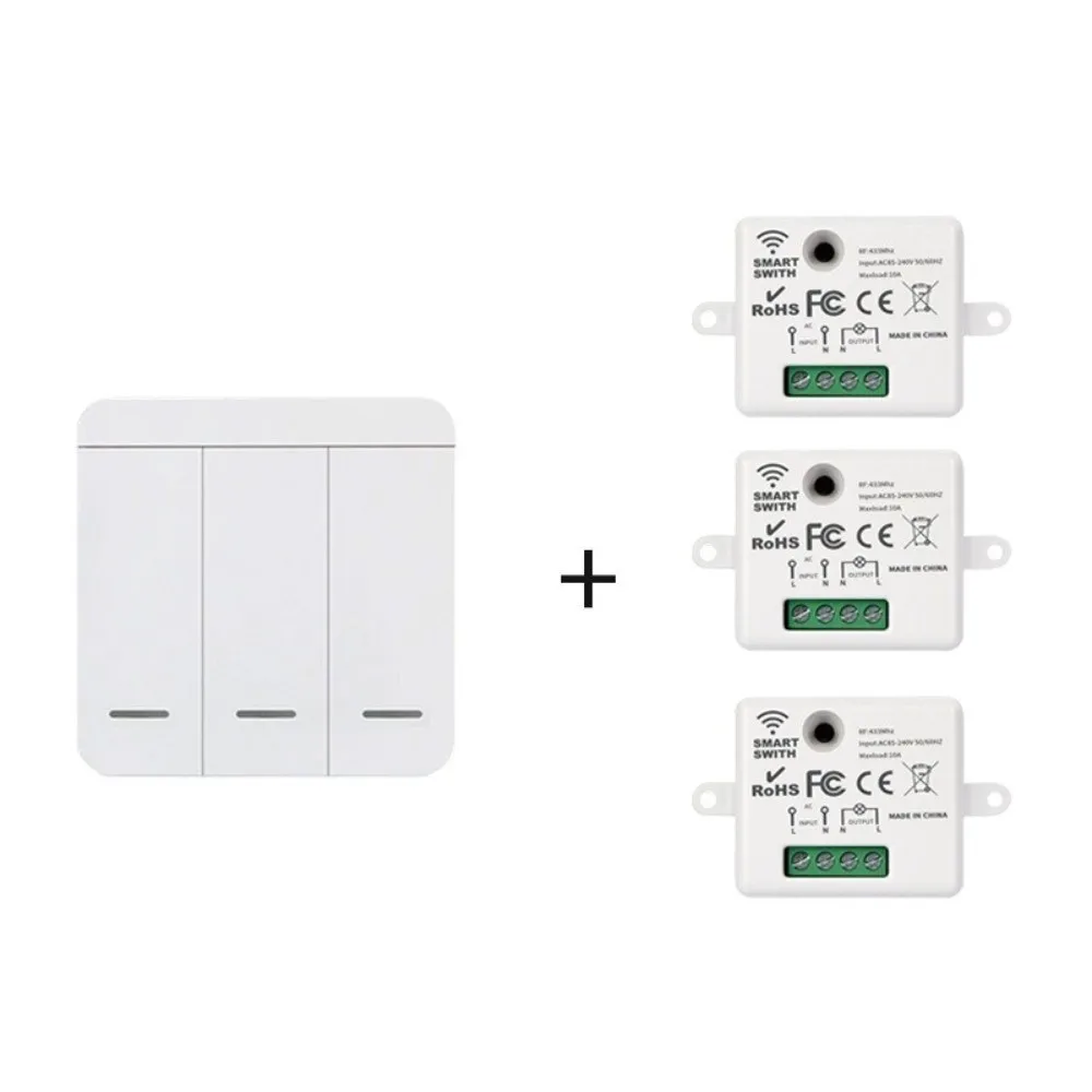 1/2/3 Gang Wireless Remote Control Switch 433MHZ Push Button Wireless Switch ON/OFF Switch Wall Panel LED Light Switch