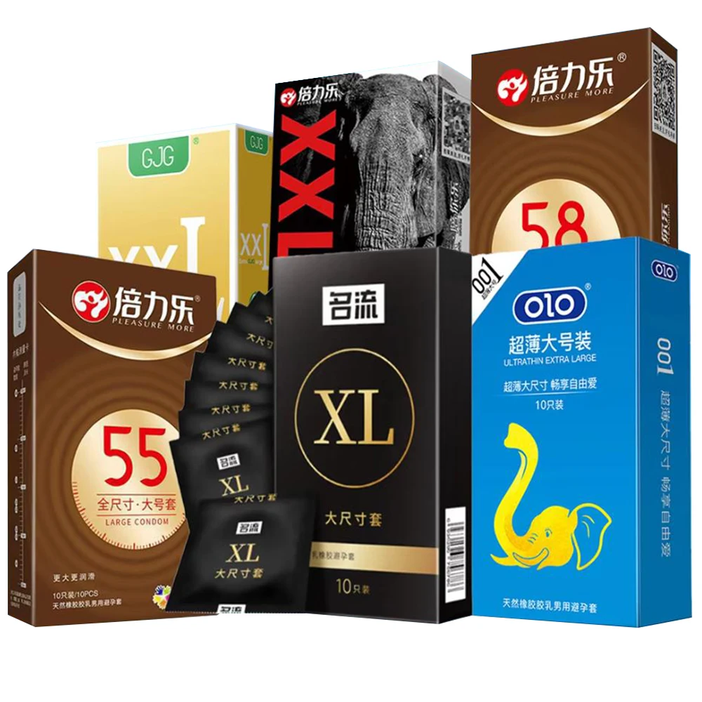 Ultra Thin Large Condom 55/56/58/60mm Penis Sleeves Condom Lubricant Glossy Natural Latex Adult Erotic Safer Sex Products