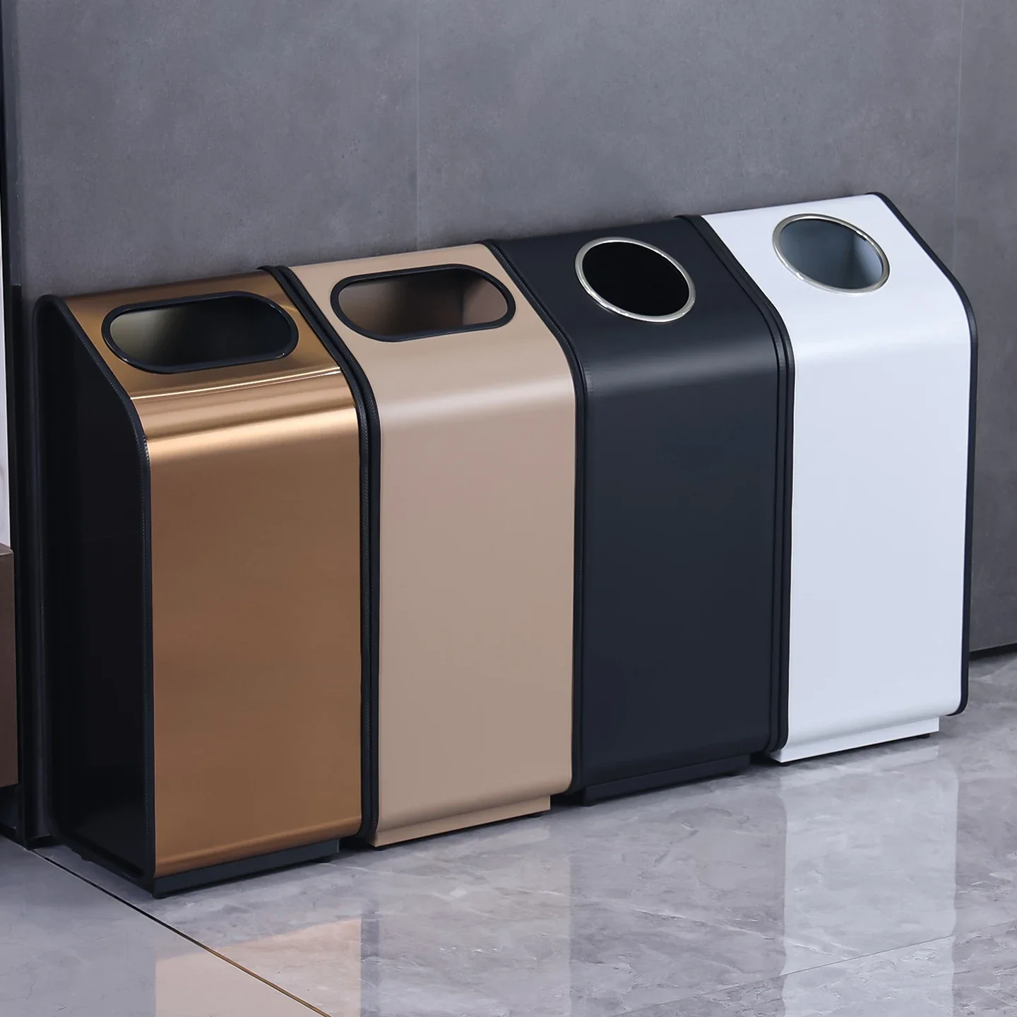 Stainless steel trash can large capacity vertical simple uncovered wall hotel lobby shopping mall vertical high-end commercial