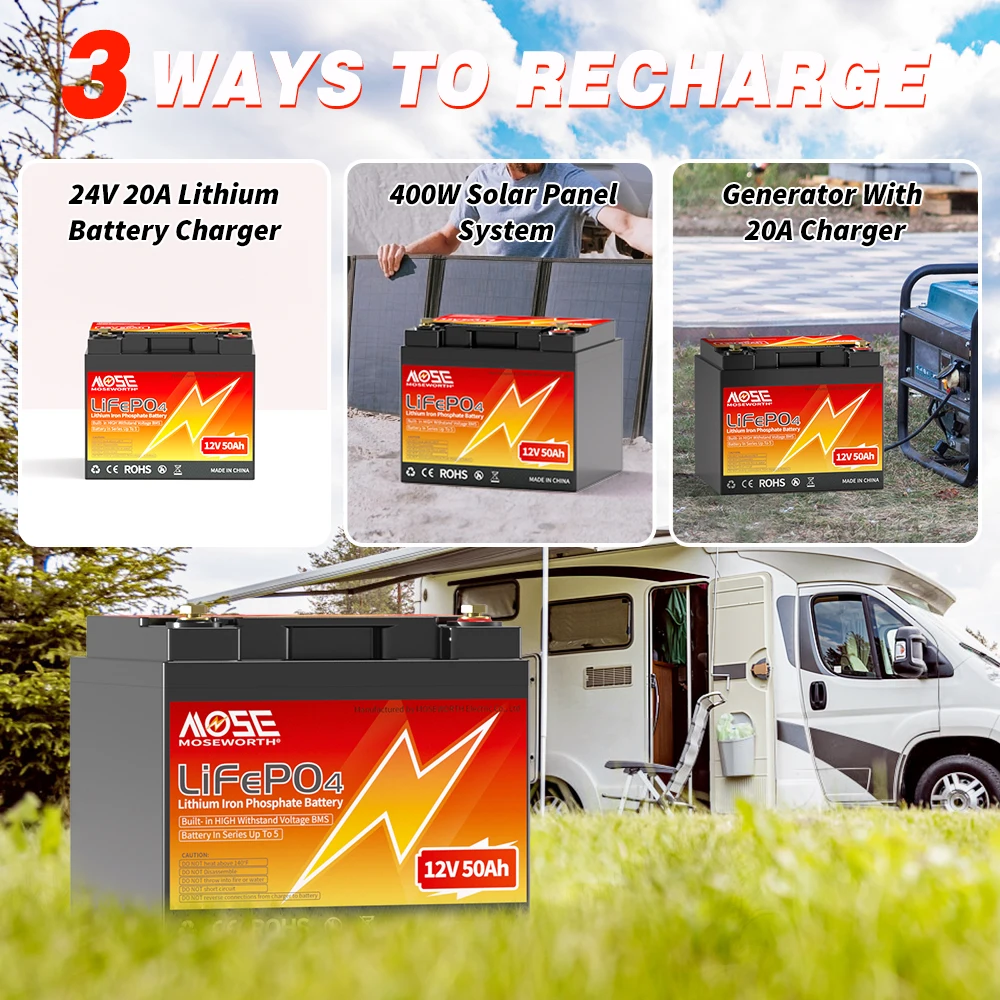 بطارية ليثيوم 12 فولت 50 أمبير LiFePO4 بطارية دورة عميقة مدمجة 50A BMS للتخزين المنزلي محرك التصيد RV النظام الشمسي خارج الشبكة #6