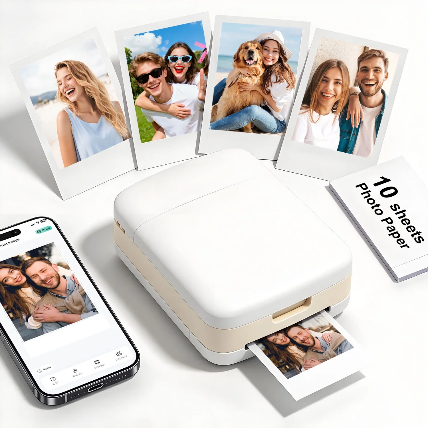 Bluetooth color inkjet printer; produces 2×3-inch mini photos with adhesive backing. Perfect for capturing moments on the go
