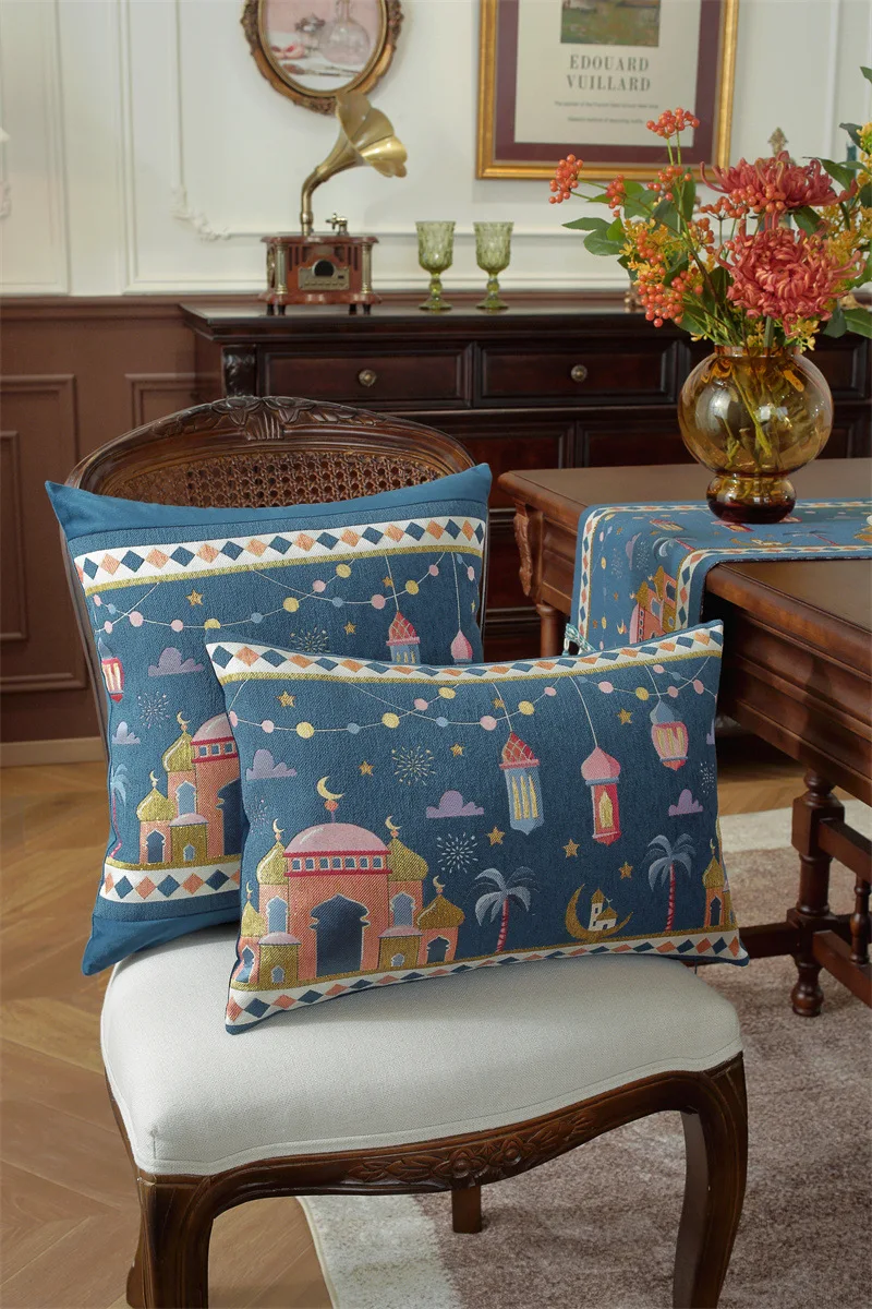 Gewebter Jacquard-Stern-Mond-Schloss-Kamel-Patchwork-Kissenbezug Cojines Wohnzimmer-Sofa-Dekoration Rückenlehnen-Kissenbezüge – Detail 14