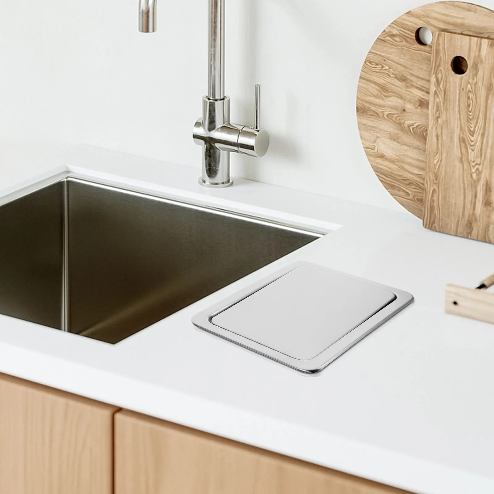Embedded Stainless Steel Trash Bin Lid Flap Cover Recessed Countertop Trash Can Lid Home Kitchen Accessory Bathroom Supply