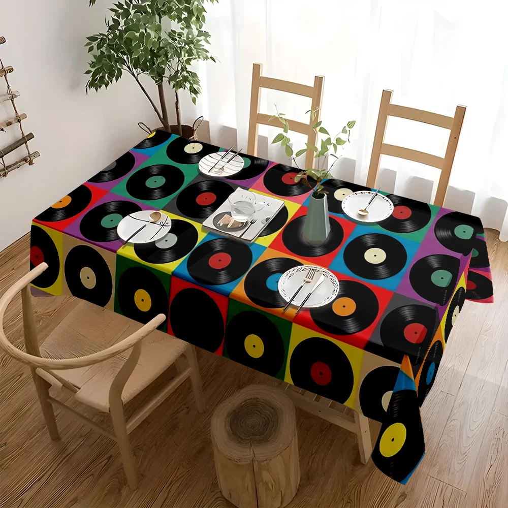 Rectangular multi-functional tablecloth 1 piece - Retro vinyl record theme background tableclothxzj