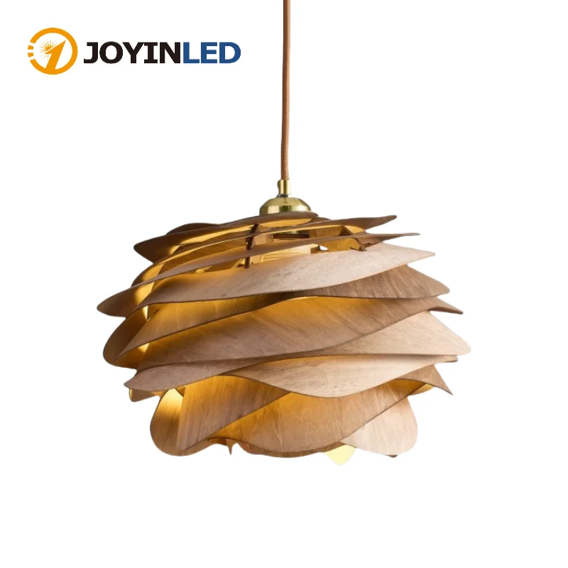 

Handmade Wood Veneer Flower Pendant Lights 30cm E27 Japanese Wabi Sabi Chandeliers Nordic Home/Room Decor Ceiling Hanging Lamps