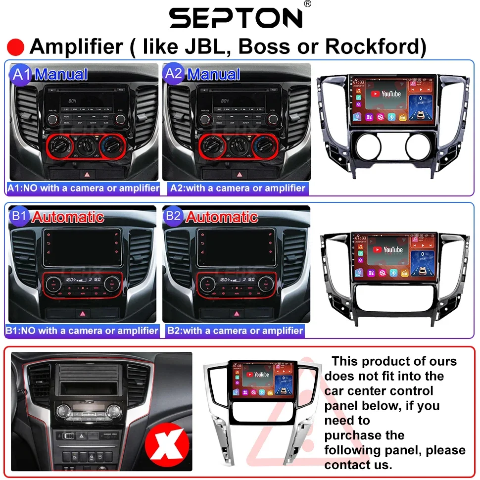 SEPTON 8+256G Car Radio for Mitsubishi L200 5 TRITON 2015-2019 4G Carplay BT 8core WIFI Multimedia Player Android 13 Car Stereo