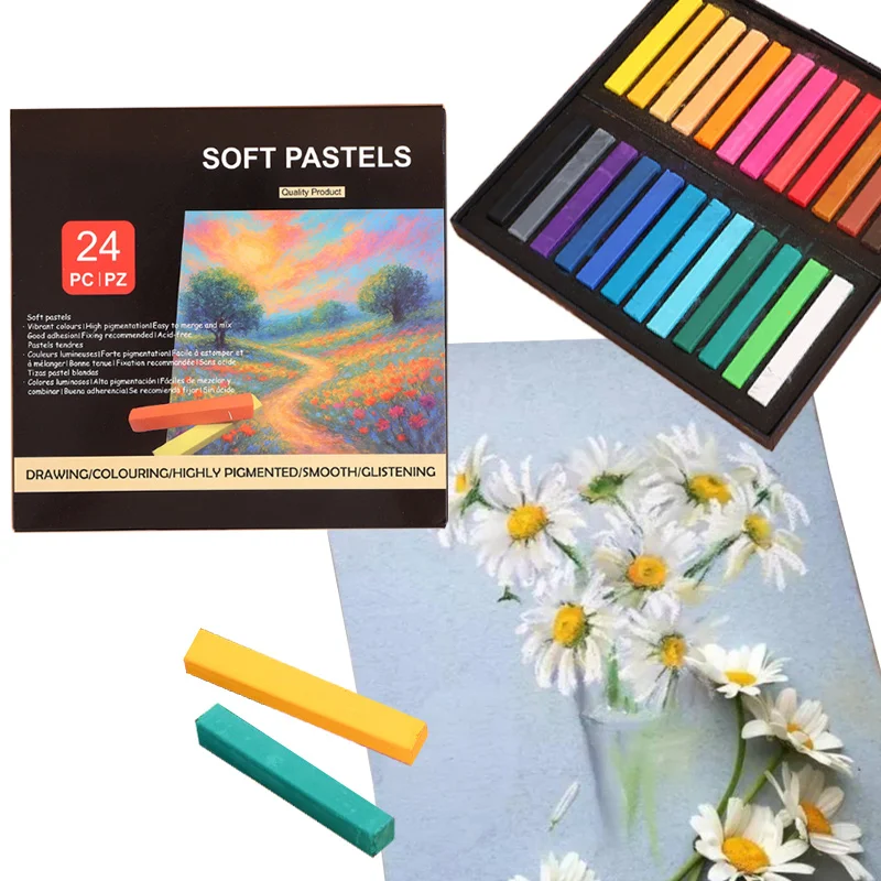 12/24 Color Chalk Soft Pastel Set High Saturation Stackable Colors for Pastel Art Creation Teacher Student Board Painting