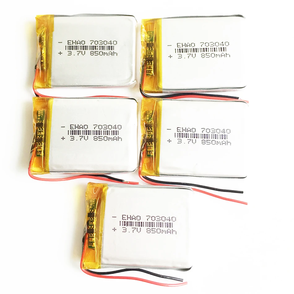 

5 шт. 703040 3,7 В 850 мАч Lipo полимерная литиевая аккумуляторная батарея для MP3 GPS DVD Bluetooth рекордер гарнитура электронная книга камера