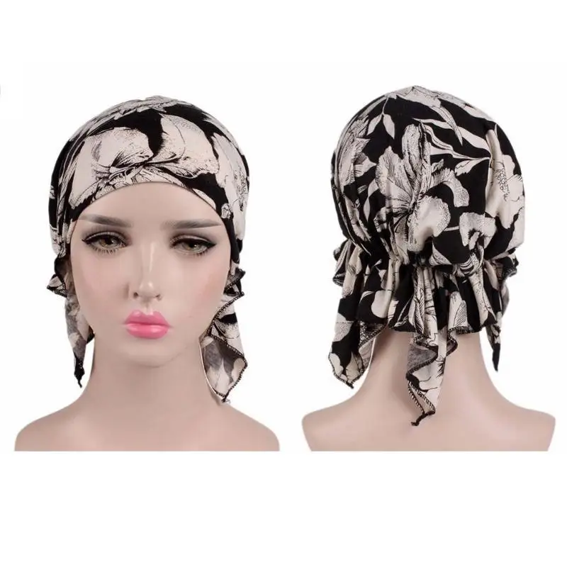 652F قبعة عمامة مرنة بكشكشة زهرية لوشاح الرأس غطاء كيماوي للحجاب الإسلامي #6