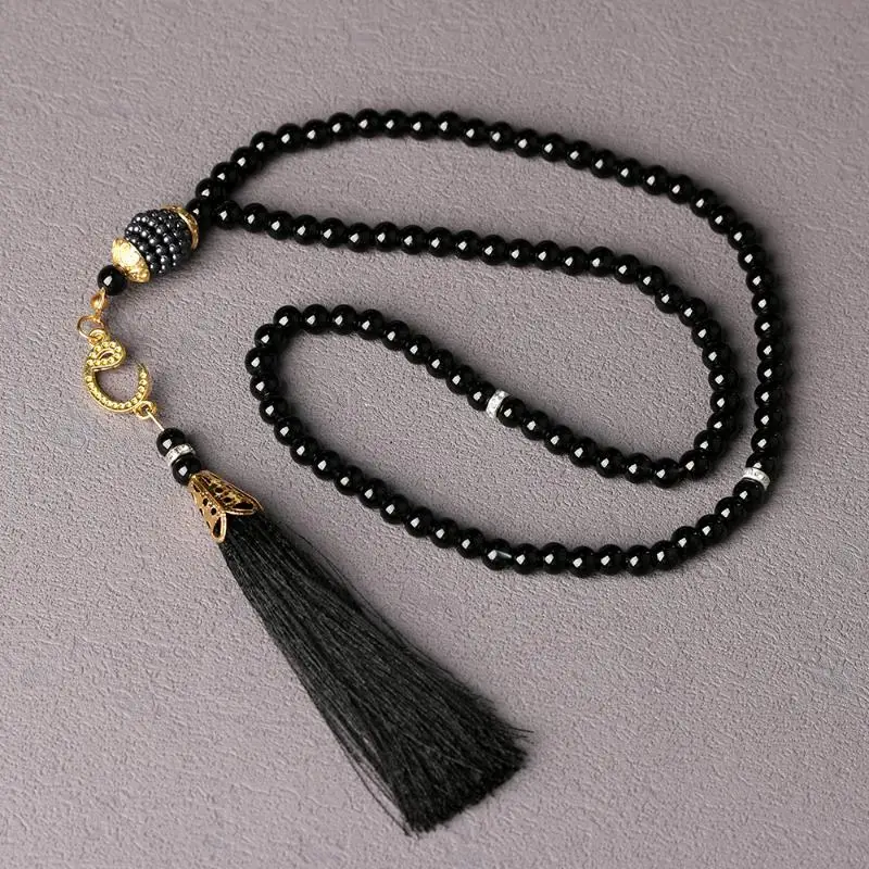 Muslim Islamic Rosary Beads 6MM 99Pcs Glass Pearls with Decorative Tassel for Prayer and Spiritual Focus