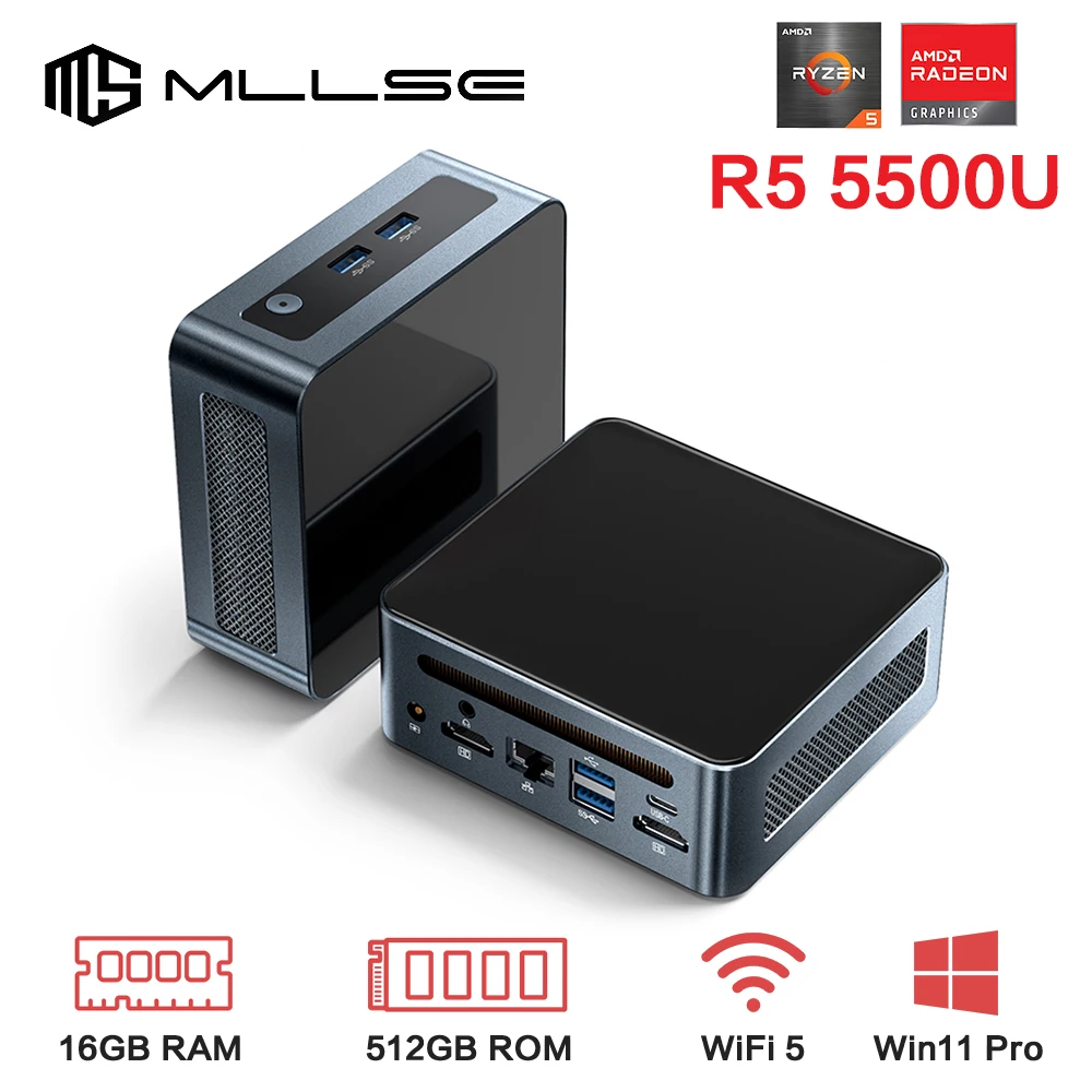 MLLSE G1 Mini PC Windows 11 Pro AMD R5 5500U DDR4 16GB RAM 512 8GB ROM WiFi 5 BT5.2 Desktop Computer Mini Pc Work