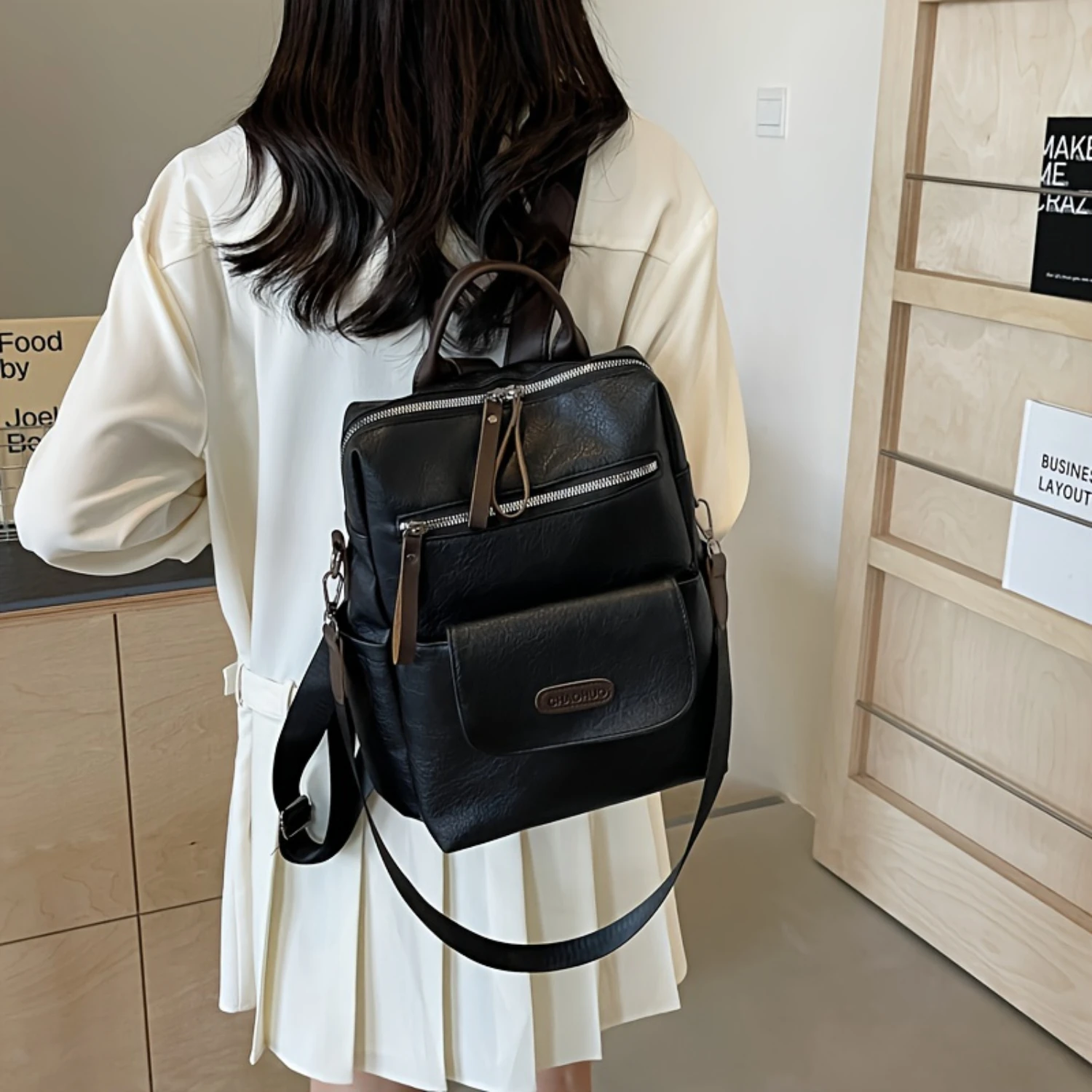 

Women's Fashion Anti-Theft Backpack, Casual PU Leather Travel Bag, Multiple Pockets Convertible Shoulder Straps