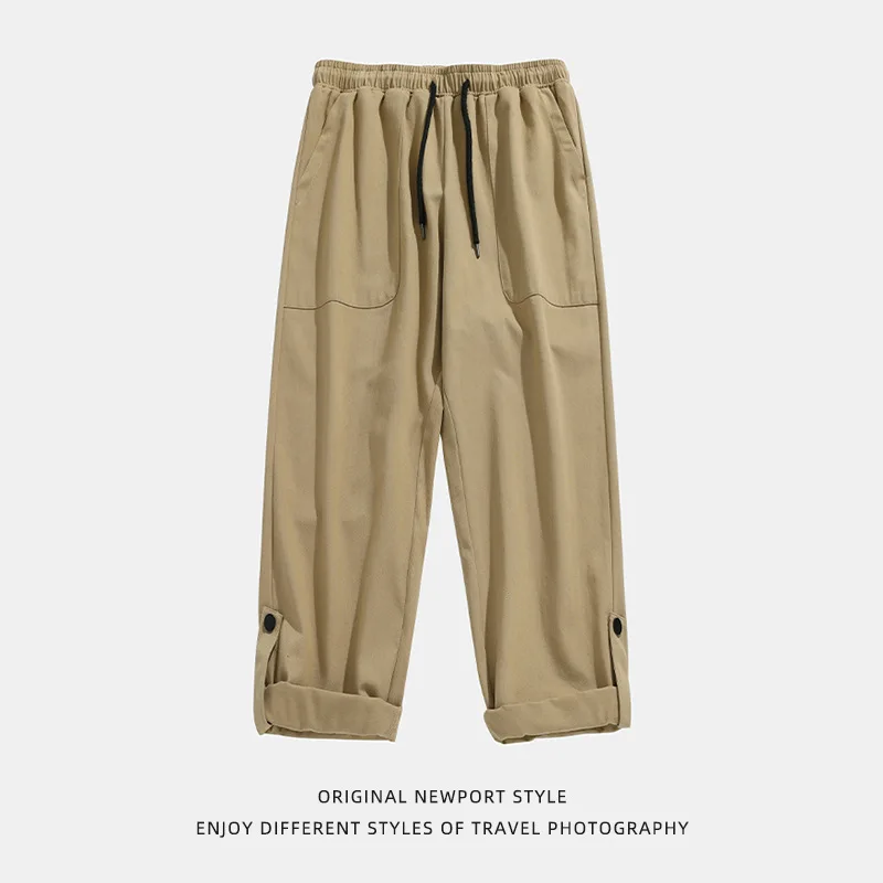 Punho ajustável em dois sentidos carga calças casuais masculinas 2025 primavera novo solto na moda cordão calças compridas casual cor sólida k0e4