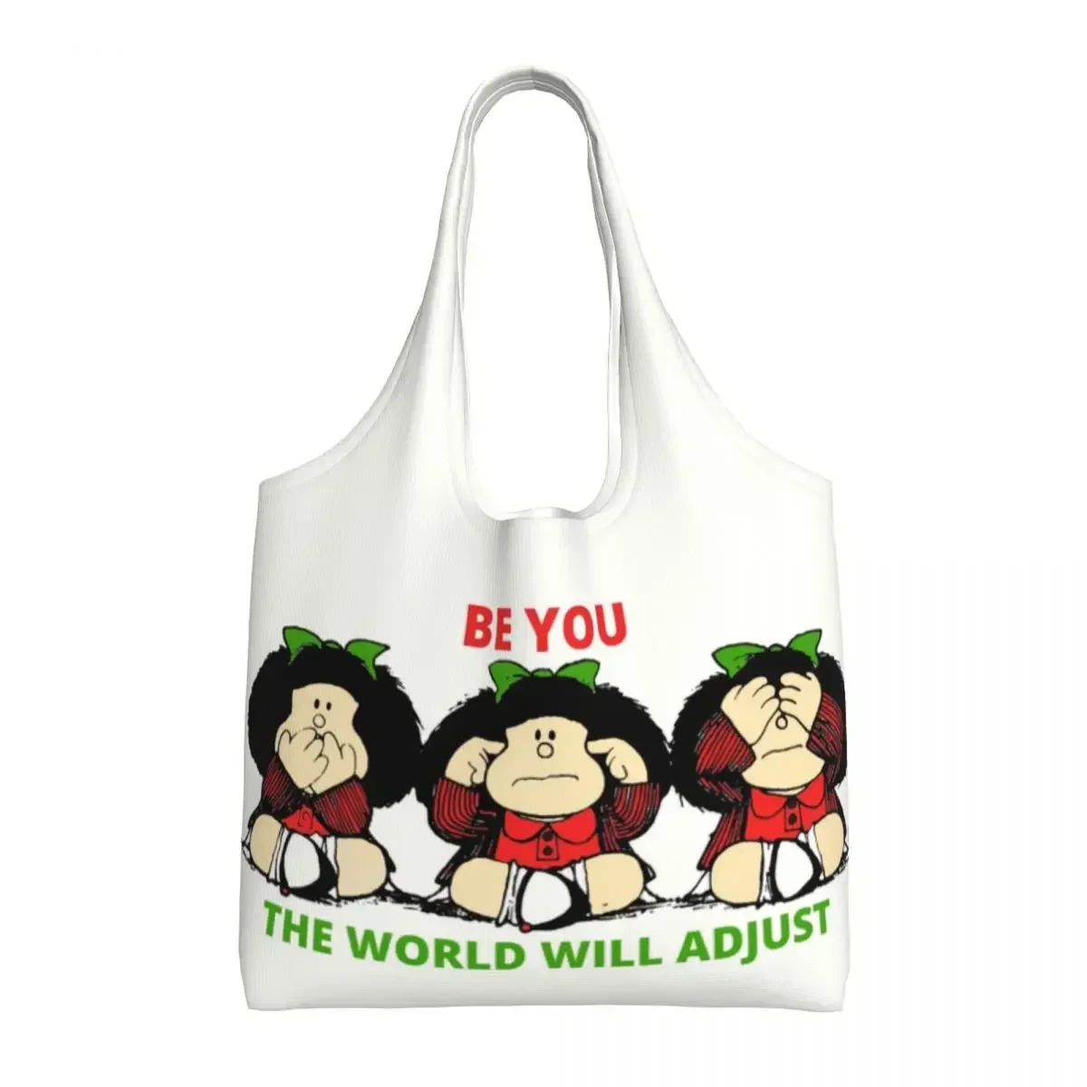 

Custom Triple Mafalda Cartoon Shopping Canvas Bags Women Portable Capacity Groceries Argentina Quino Manga Shopper Tote Handbags