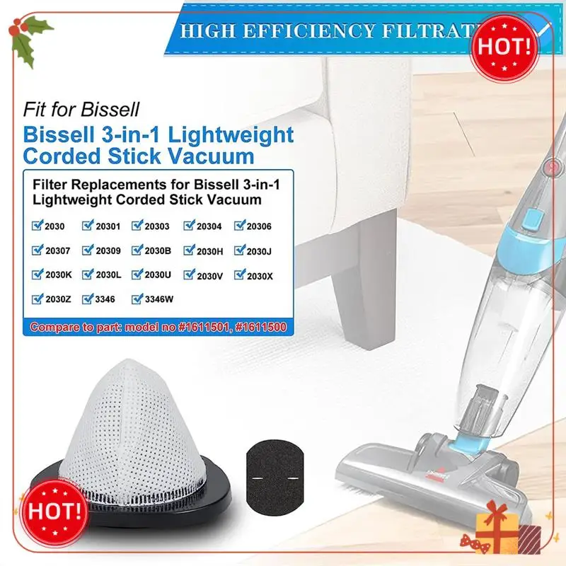 ABLE-2030 Replacement Filter For Bissell 3 In 1 Lightweight Stick Vacuum 2030,20303,20306,20307 With 6 Foam Filters 1611501 Part