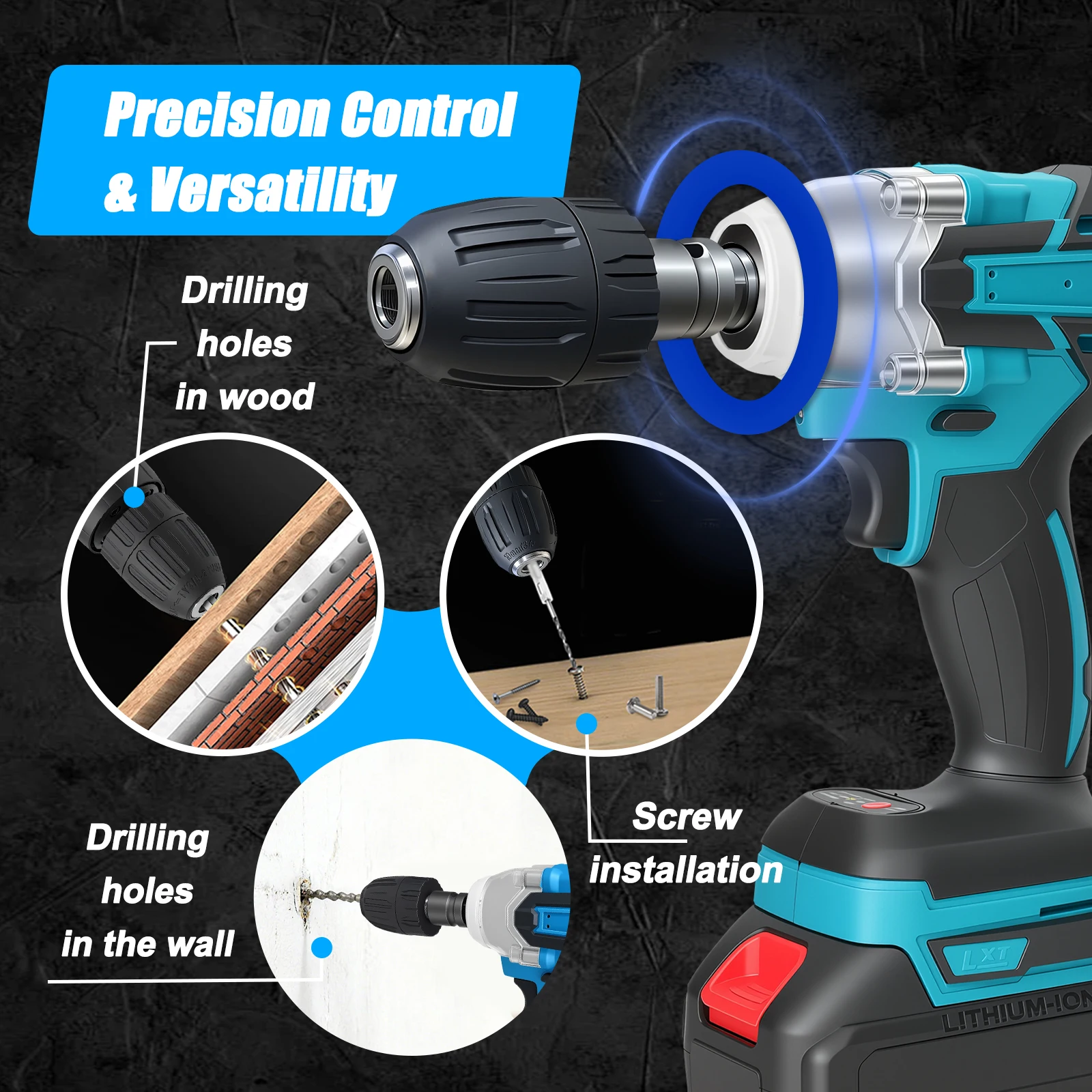 1/2-Inch Cordless Impact Wrench Power Brushless 3200r/min Impact Gun Kit 700N.m High Torque Lightweight Dual-Speed Power with 2X4.0Ah Lithium Batteries