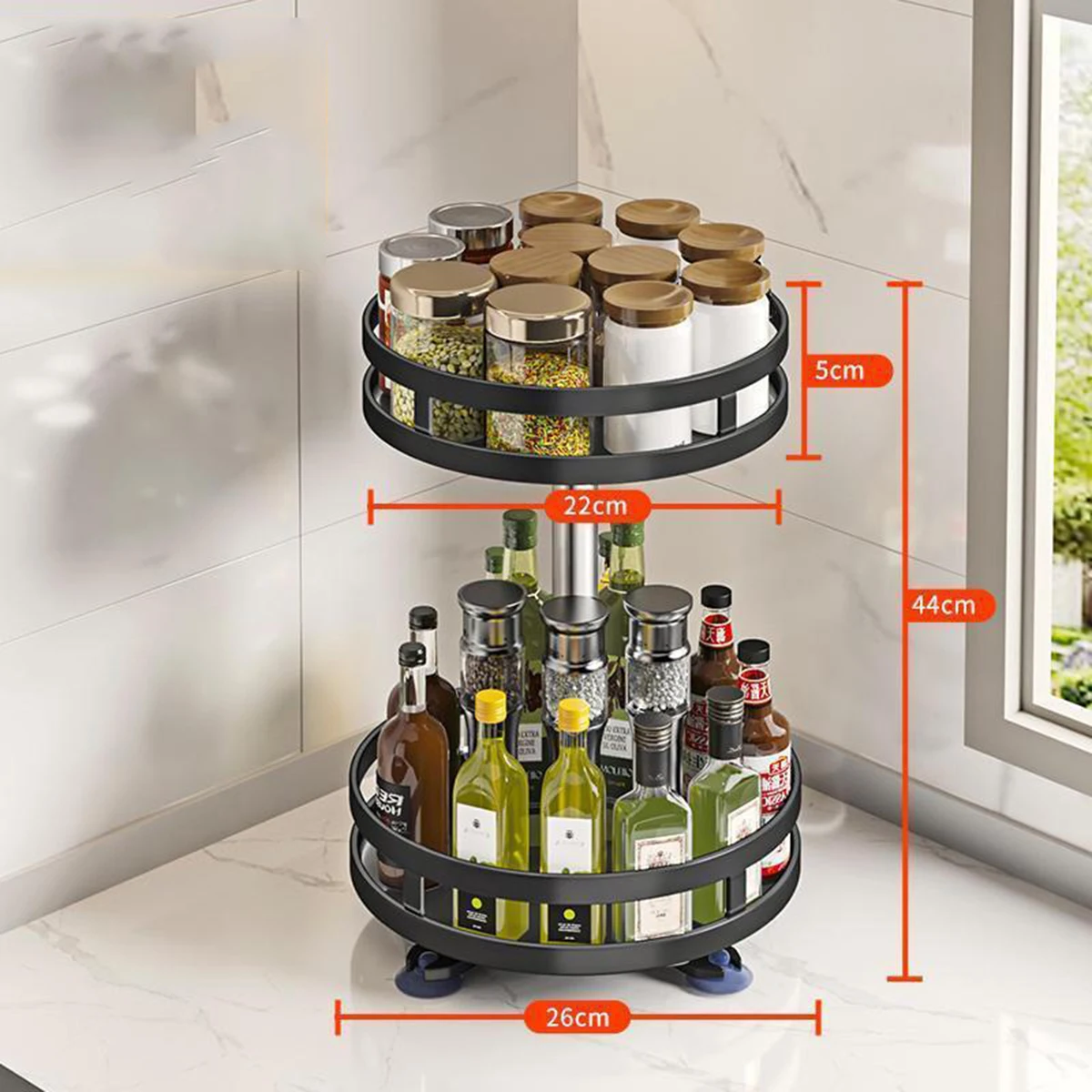 360° Rotating Rack Spice Rack Multi-Layer Organizers Non-Skid Rotation Storage Tray Display Holder Kitchen Accessories Organizer