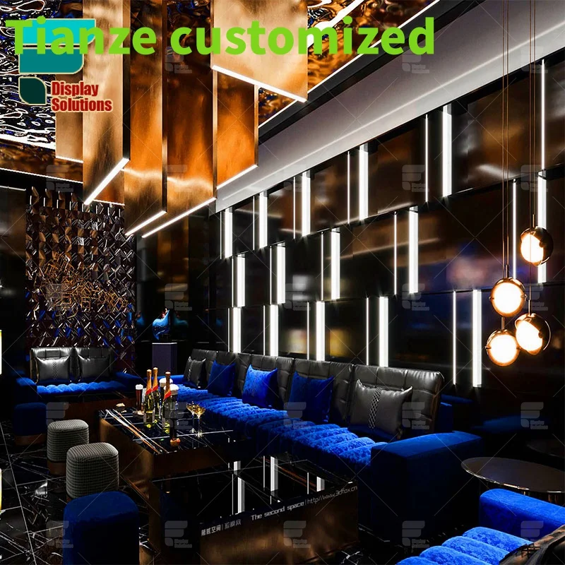 

{customized}Factory Price Custom Leather U Shape Booth seating Nightclub Vip Room Decoration Design With LED lights Bar Lounge